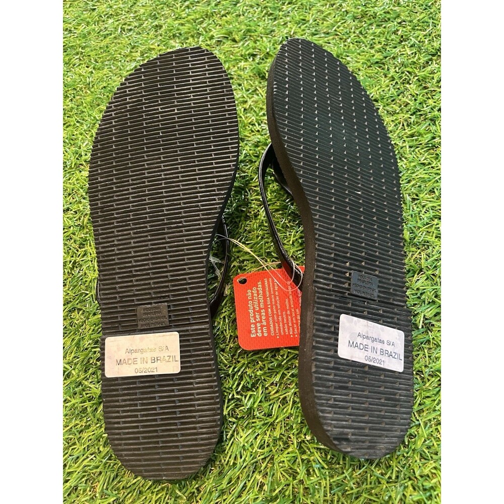 NWT havaianas women thong sandal Shiny black, Women’s U.S. 6 AUTHENTIC Metallic - Picture 2 of 3